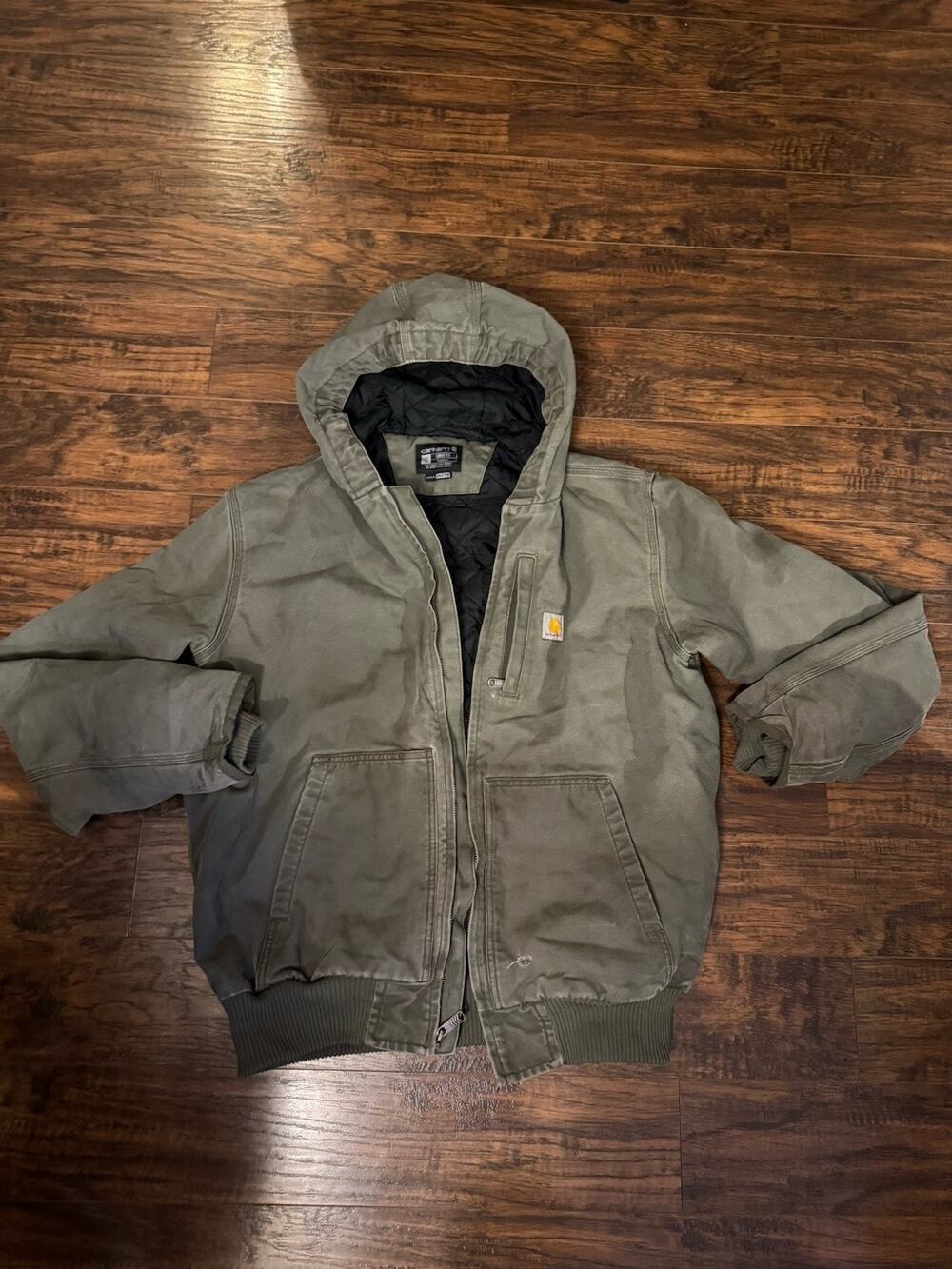 Carhartt OJ4479-M Men’s Large Tall Loose Fit Quilted Hooded Work Jacket Green